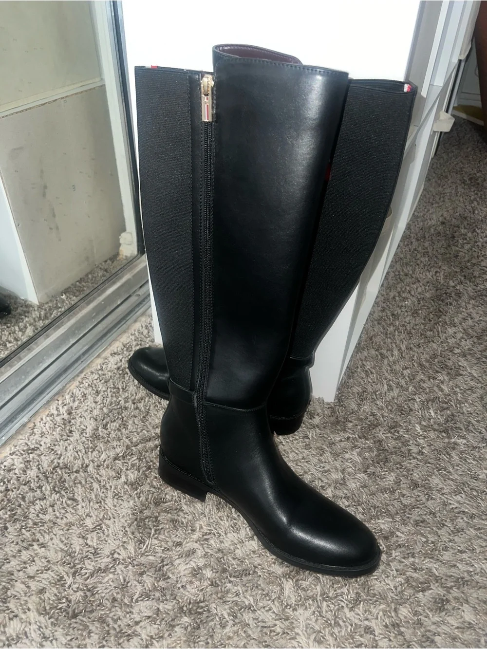 Black Knee-High Women's Riding Boots with Gold Accent *** FLASHH SALEEE***